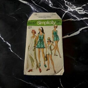 Vtg 1970 Simplicity 8837 Dress in Two Lengths & Swim-Pantdress Size 12 Bust 34”